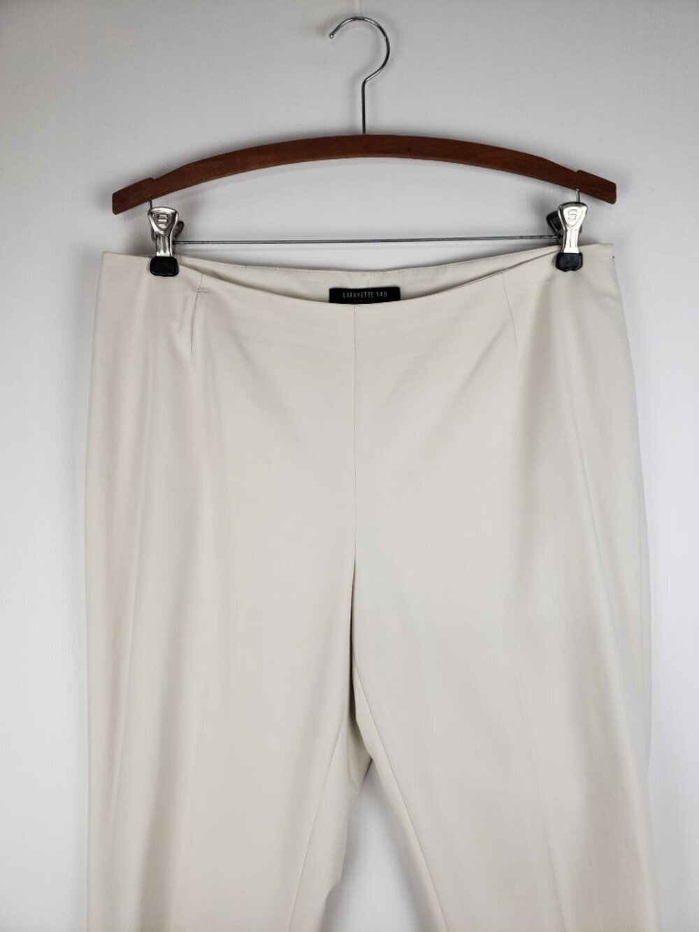 Lafayette 148 New York Stanton Slim Leg Ankle Pant Ivory Khaki Stretch Womens 10 - Picture 3 of 10